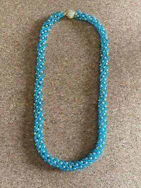 Turquoise color and Gold Beaded Rope Necklace - Women's Jewelry